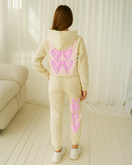 Pink Hearts Printed Hooded Tracksuit Kids