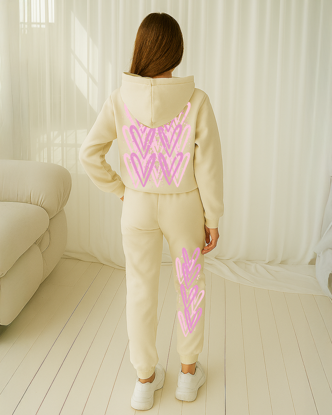 Pink Hearts Printed Hooded Tracksuit Kids