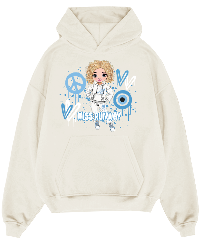 Miss Runway Doll Hoodie Blue Heart Design