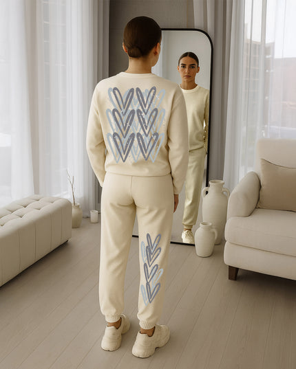 Grey Hearts Printed Sweatshirt Tracksuit Adult