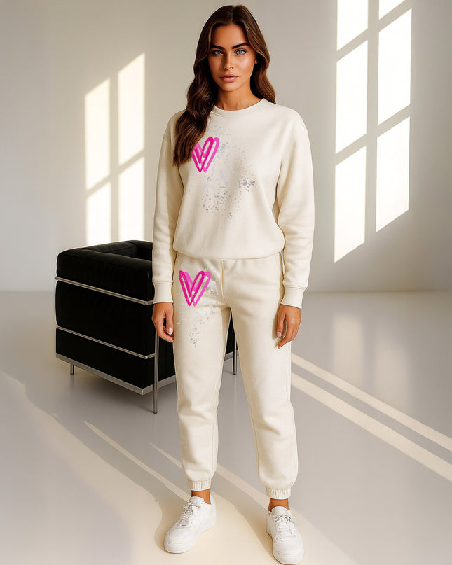 Hot Pink Hearts Printed Sweatshirt Tracksuit Adult