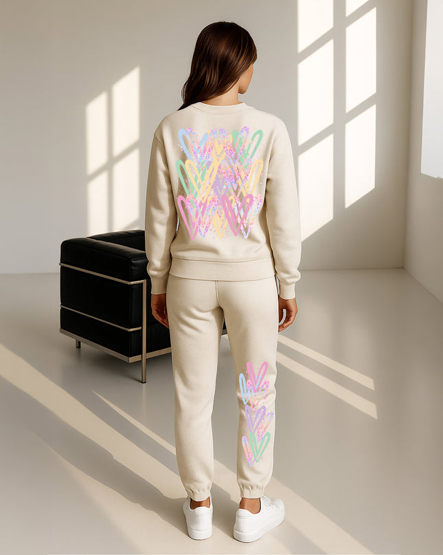 Pastel Leopard Print Hearts Printed Sweatshirt Tracksuit Adult
