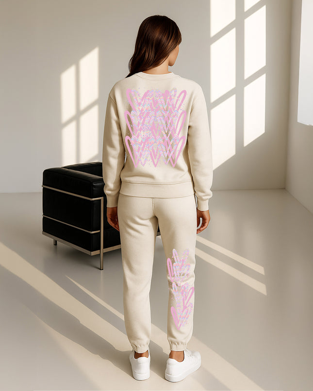 Pastel Zig Zag Hearts Printed Sweatshirt Tracksuit Adult