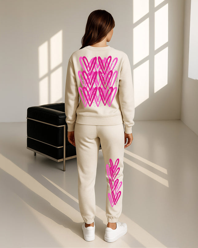 Hot Pink Hearts Printed Sweatshirt Tracksuit Adult