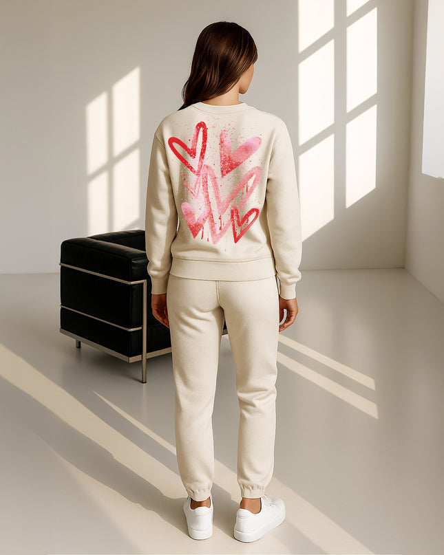 Red Scattered Hearts Printed Sweatshirt Tracksuit Adult
