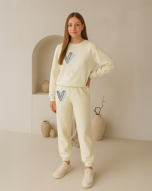 Grey Hearts Printed Sweatshirt Tracksuit Kids