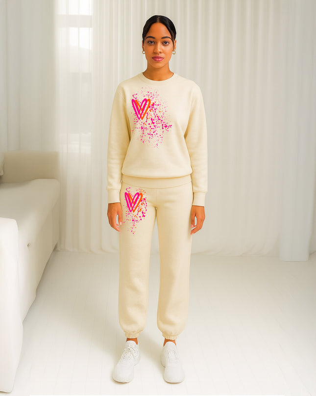 Neon Pink & Orange Hearts Printed Sweatshirt Tracksuit Adult