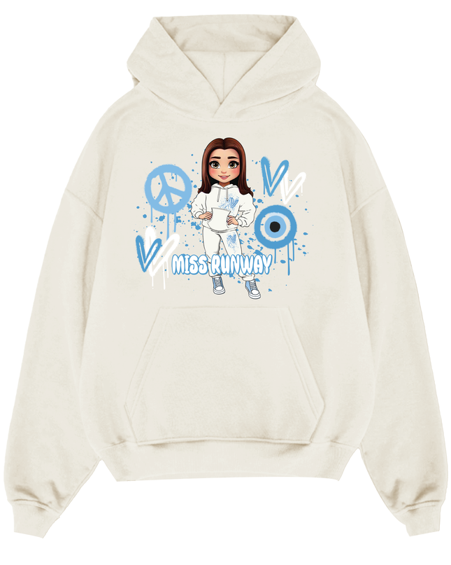 Miss Runway Doll Hoodie Blue Heart Design
