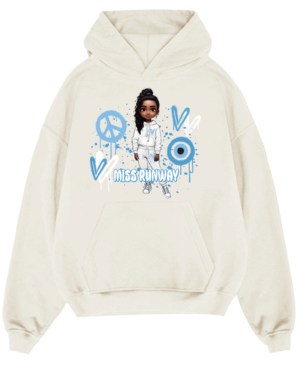 Miss Runway Doll Hoodie Blue Heart Design