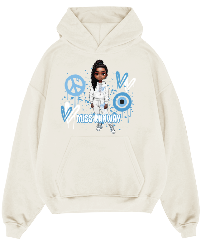 Miss Runway Doll Hoodie Blue Heart Design