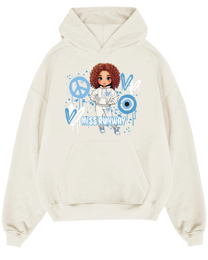 Miss Runway Doll Hoodie Blue Heart Design