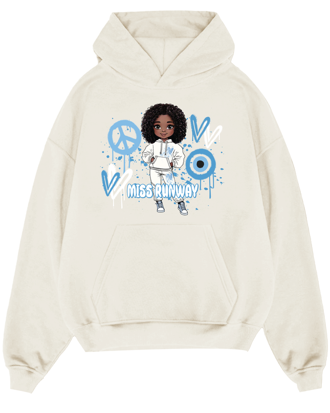 Miss Runway Doll Hoodie Blue Heart Design