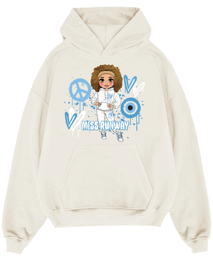 Miss Runway Doll Hoodie Blue Heart Design