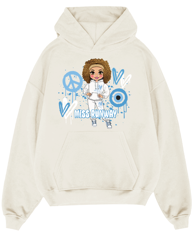 Miss Runway Doll Hoodie Blue Heart Design