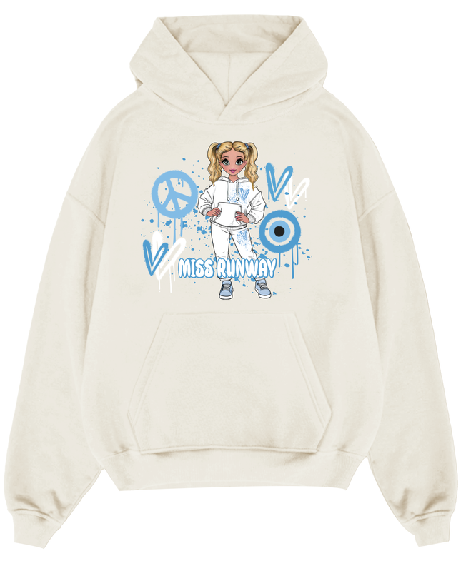 Miss Runway Doll Hoodie Blue Heart Design