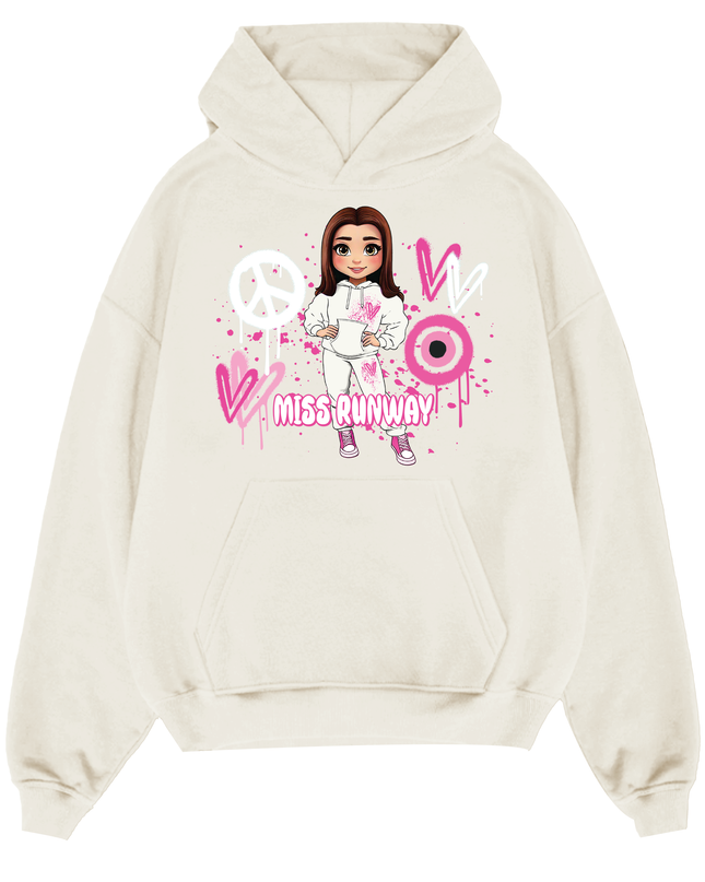 Miss Runway Doll Hoodie Pink Heart Design
