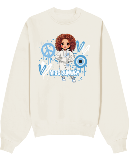 Miss Runway Doll Sweatshirt Blue Heart Design