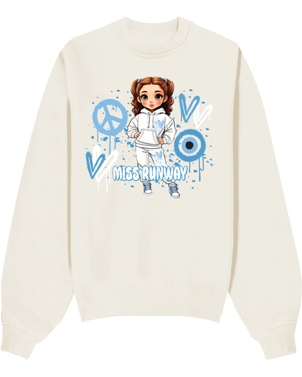 Miss Runway Doll Sweatshirt Blue Heart Design