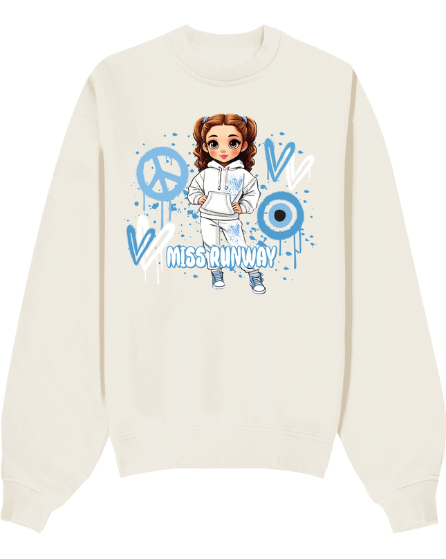 Miss Runway Doll Sweatshirt Blue Heart Design