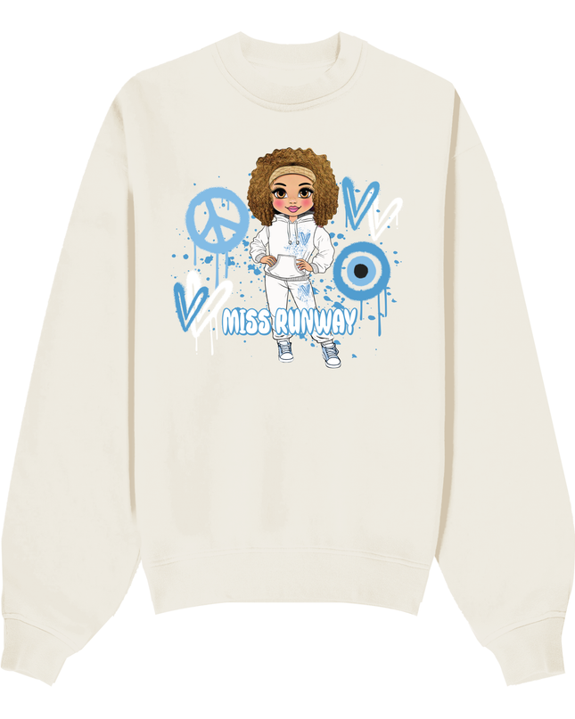 Miss Runway Doll Sweatshirt Blue Heart Design
