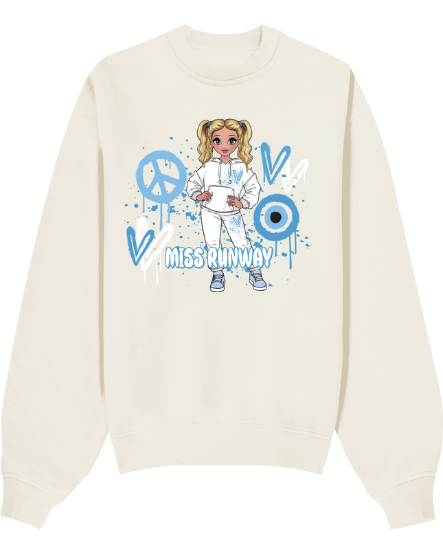 Miss Runway Doll Sweatshirt Blue Heart Design