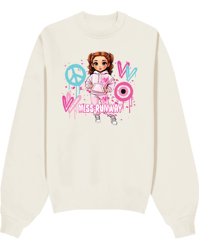 Miss Runway Doll Sweatshirt Pink/Green Heart Design