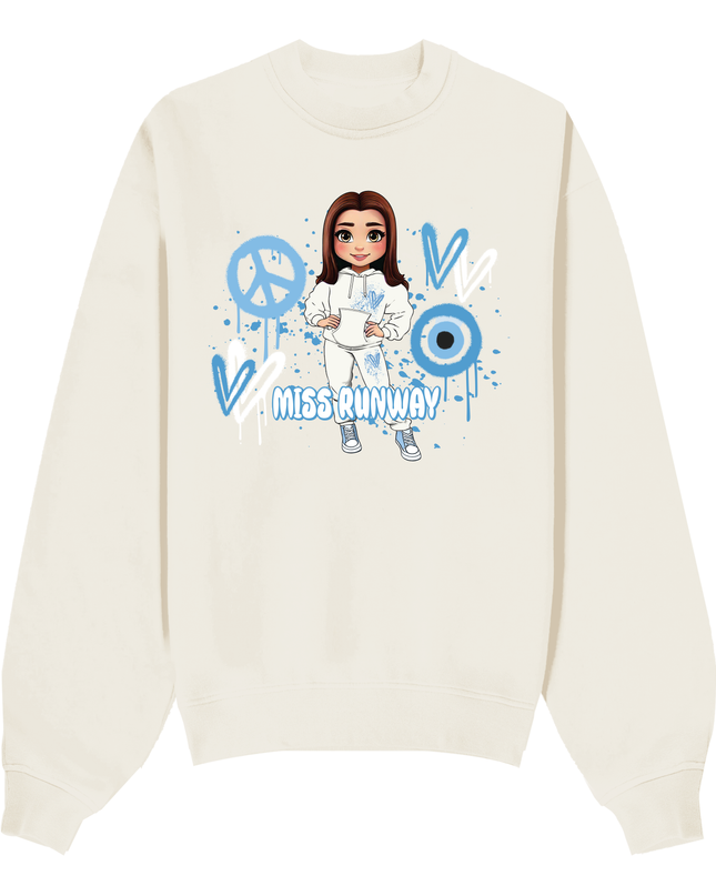 Miss Runway Doll Sweatshirt Blue Heart Design