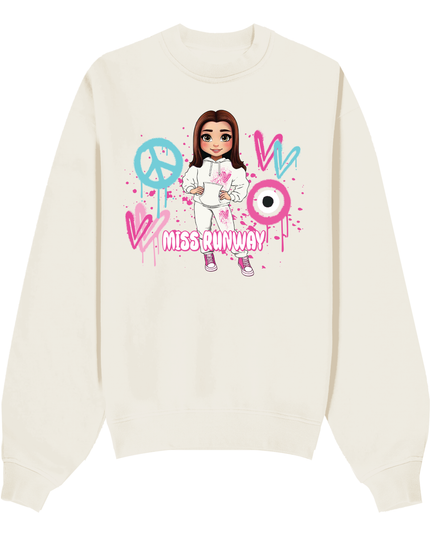 Miss Runway Doll Sweatshirt Pink/Green Heart Design