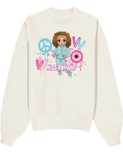 Miss Runway Doll Sweatshirt Pink/Green Heart Design