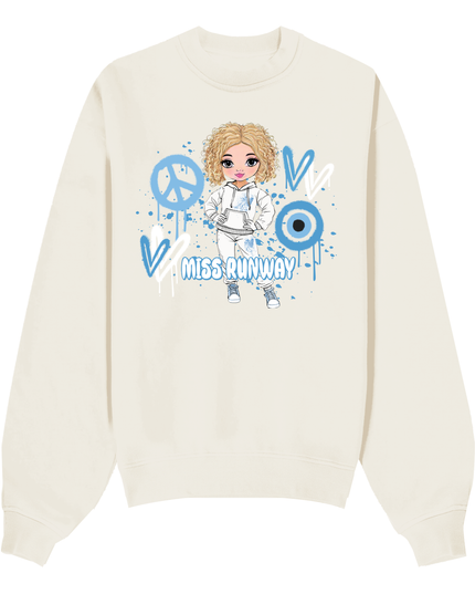Miss Runway Doll Sweatshirt Blue Heart Design