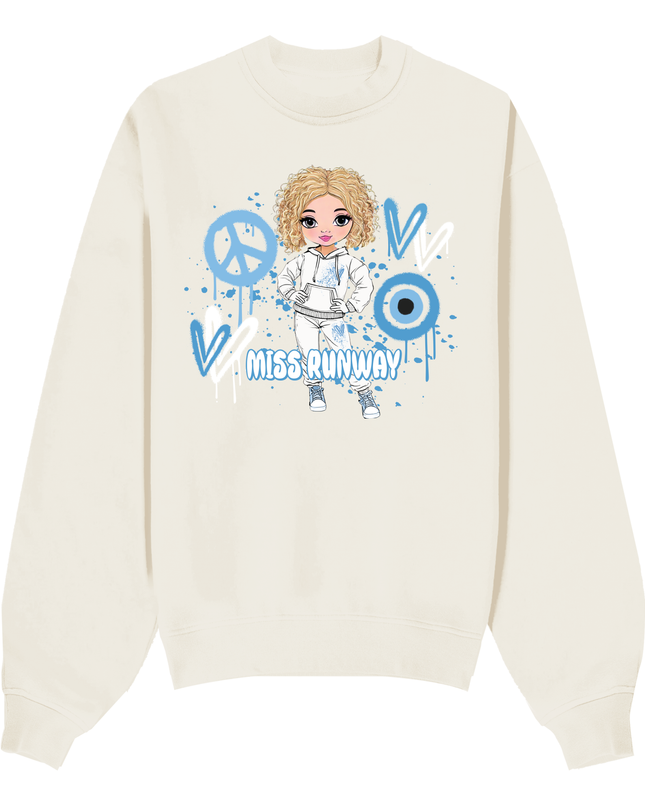 Miss Runway Doll Sweatshirt Blue Heart Design