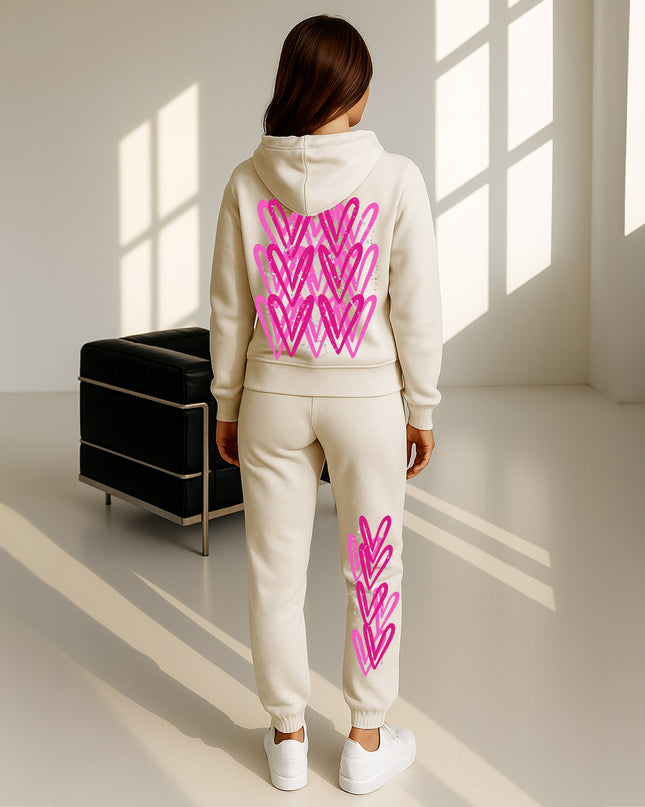 Hot Pink Hearts Printed Hooded Tracksuit Adult