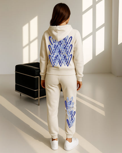 Blue Zig Zag Hearts Printed Hooded Tracksuit Adult
