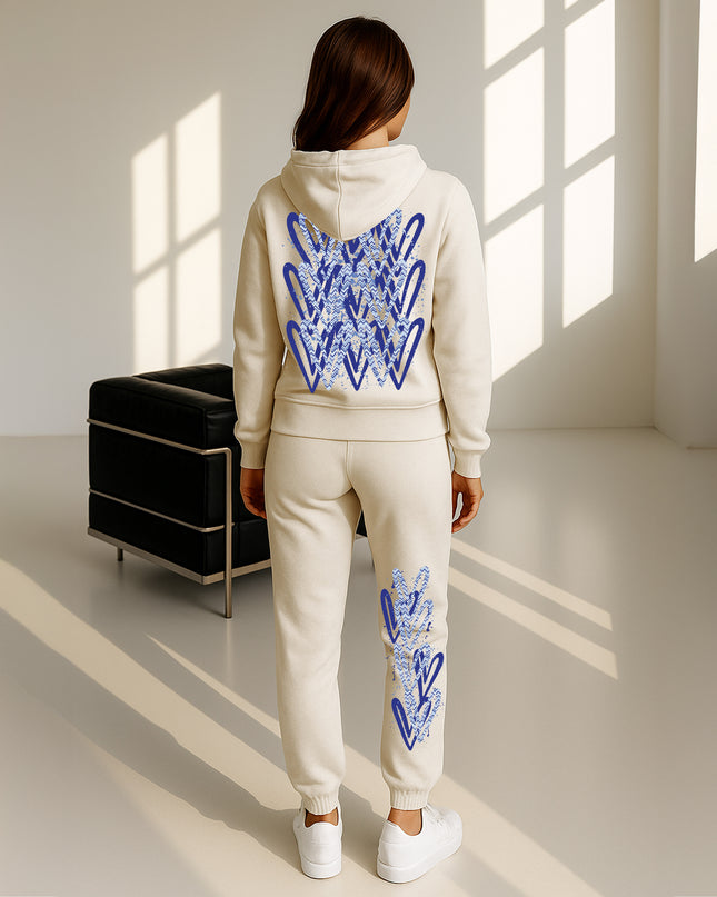 Blue Zig Zag Hearts Printed Hooded Tracksuit Adult