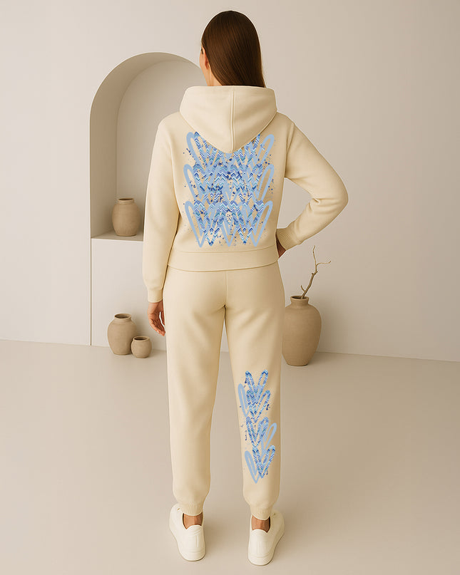 Blue Zig Zag Hearts Printed Hooded Tracksuit Adult