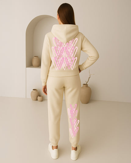Pink Hearts Printed Hooded Tracksuit Adult