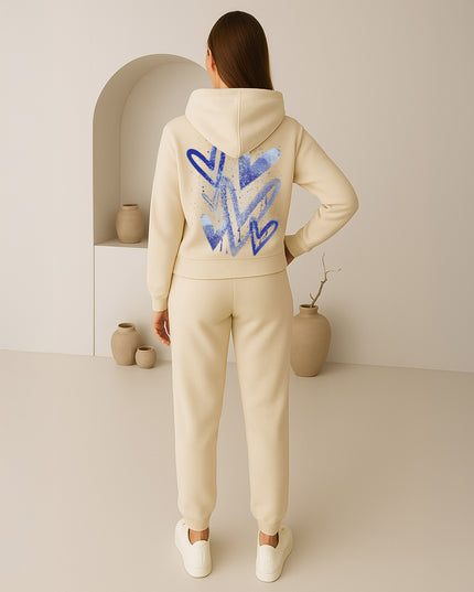 Blue Scattered Hearts Printed Hooded Tracksuit Adult