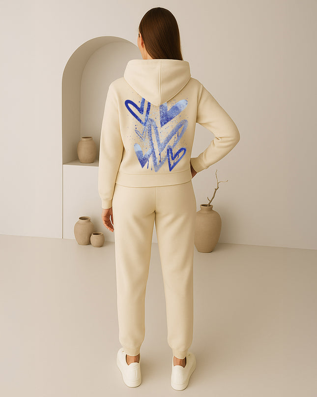 Blue Scattered Hearts Printed Hooded Tracksuit Adult