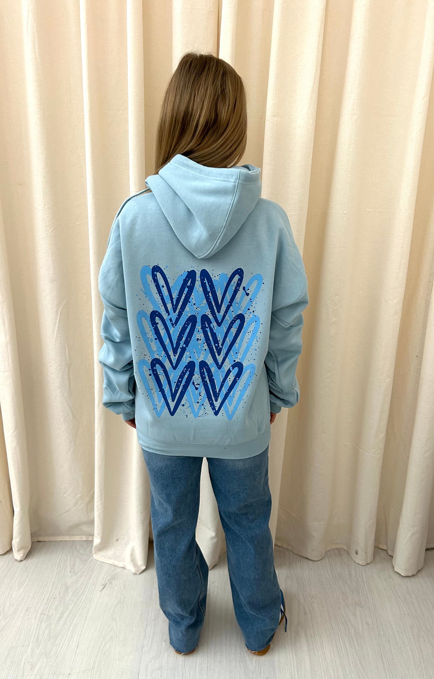 Blue Heart Graffiti Ruched Hoodie Blue