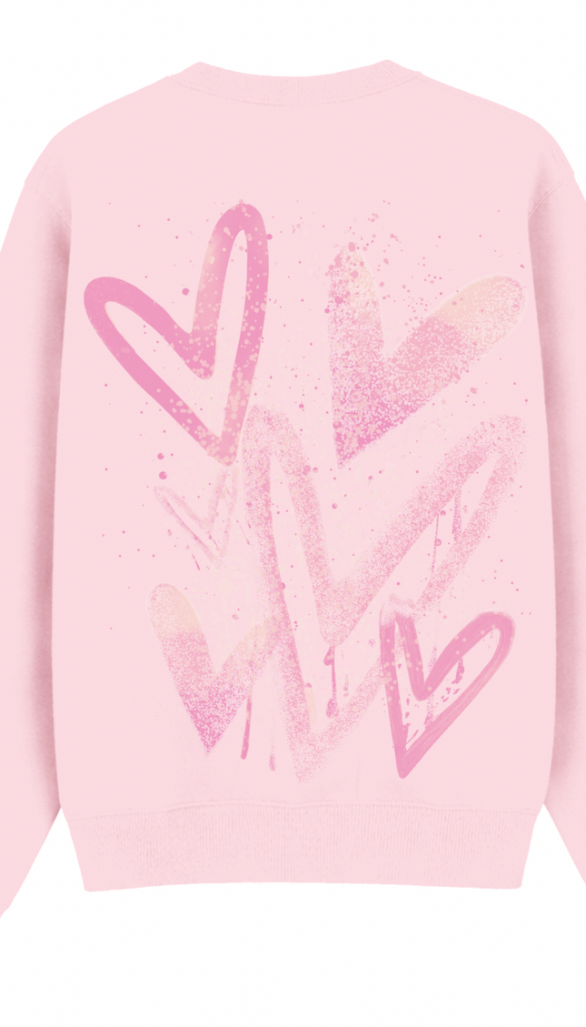 Pink Scatter graffiti heart sweatshirt with spray paint effect print – women's sweatshirt by Miss Runway