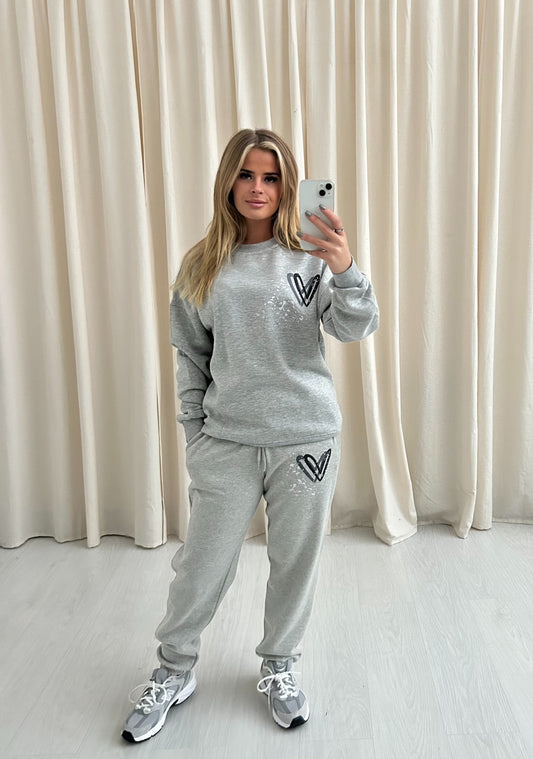 Dark Grey Heart Graffiti Sweatshirt Tracksuit Grey