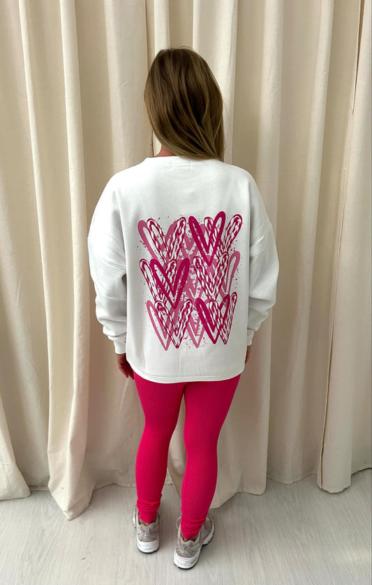 Hot Pink Candy Cane Heart Graffiti Sweatshirt Legging Set White