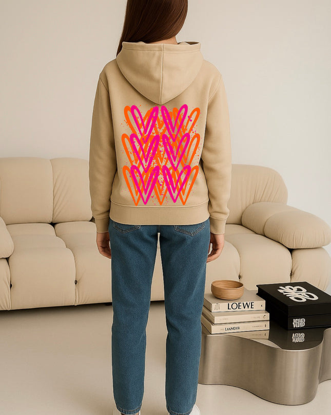 Neon Pink And Orange Heart Printed Hoodie