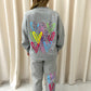 Multicoloured Leopard Print Heart Graffiti Sweatshirt Tracksuit Grey