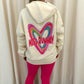 Miss Runway Multicolour Heart Graffiti Ruched Hoodie And Legging Set Cream