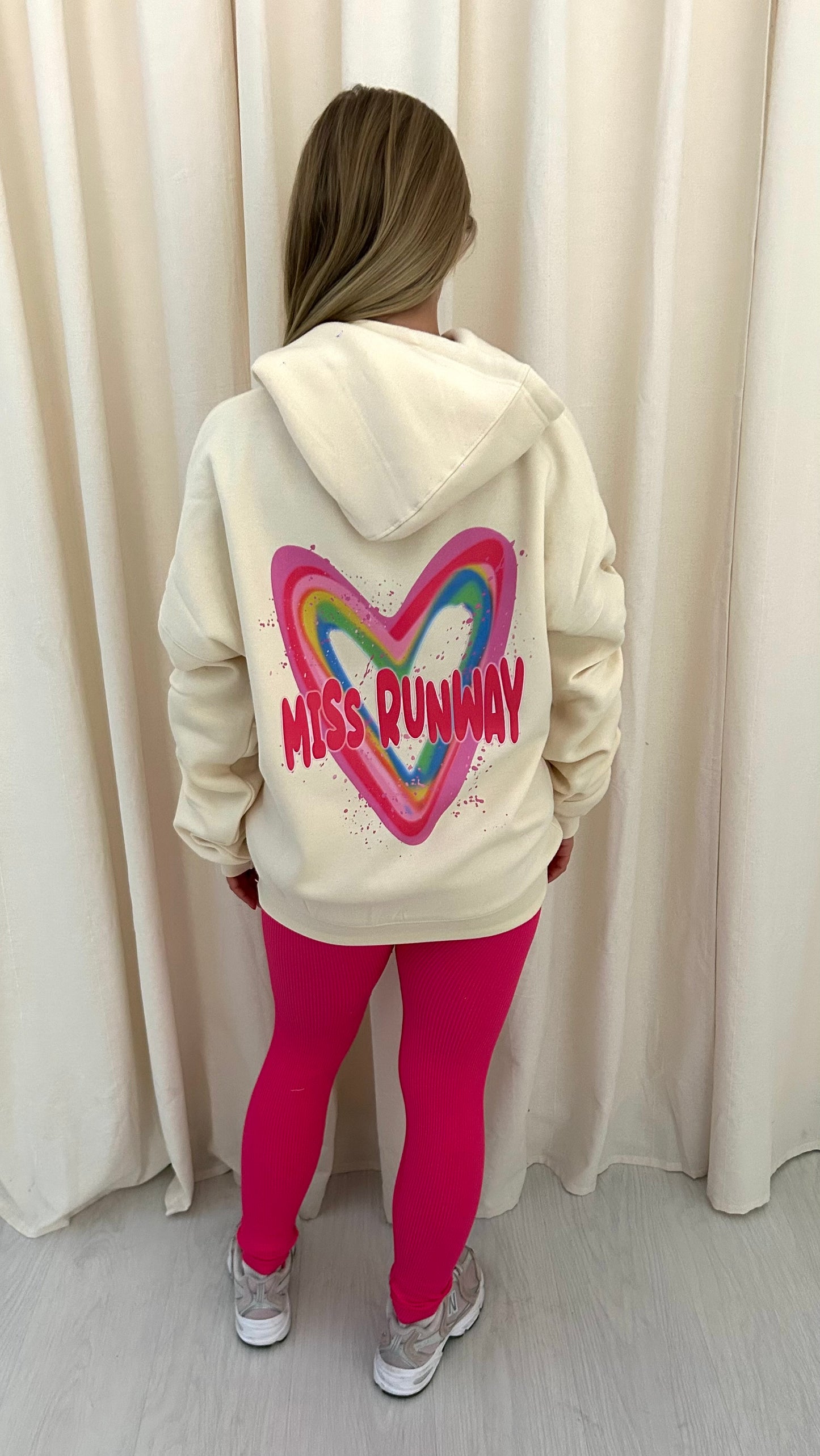 Miss Runway Multicolour Heart Graffiti Ruched Hoodie And Legging Set Cream