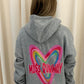 Miss Runway Multicolour Heart Graffiti Ruched Hoodie Grey