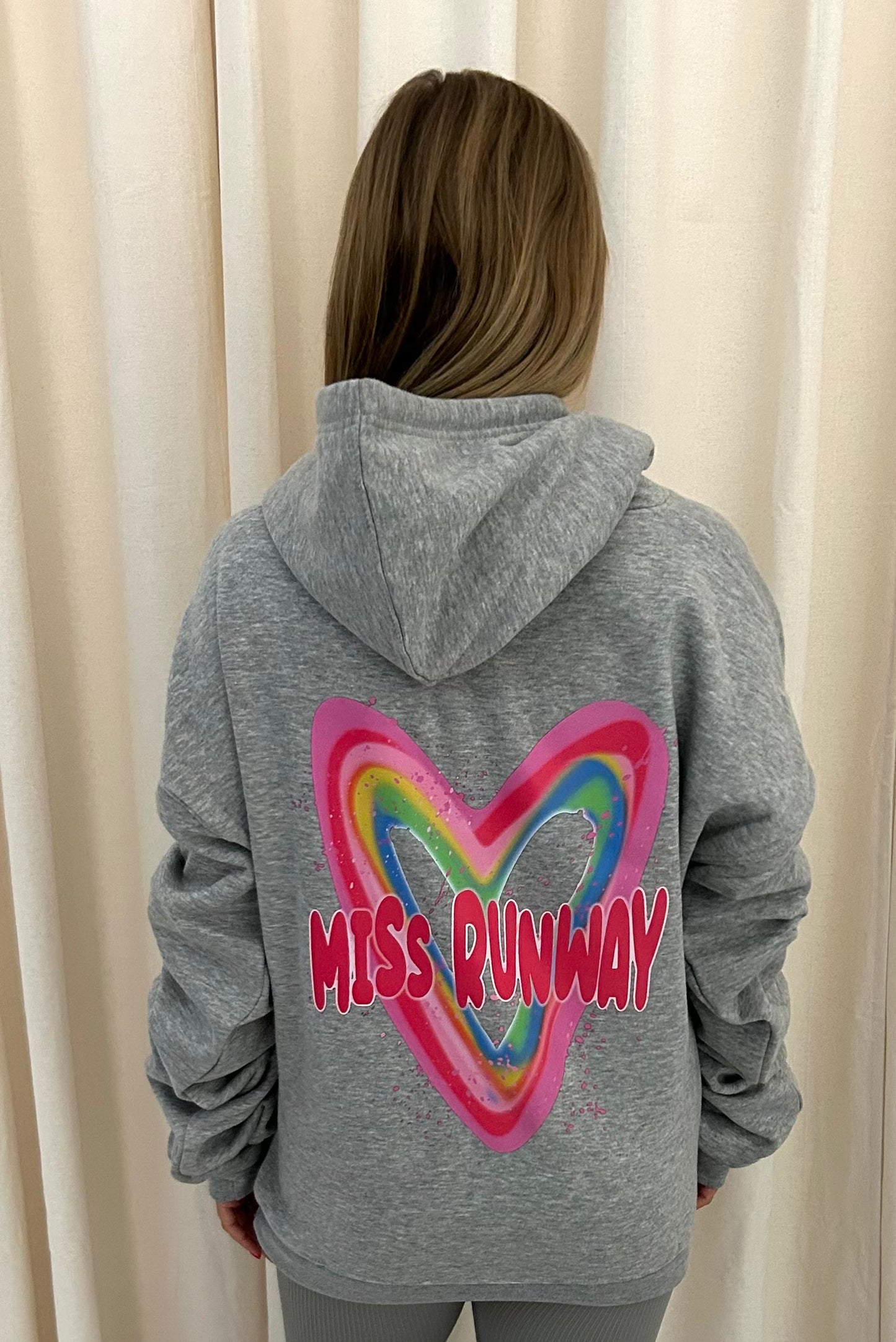 Miss Runway Multicolour Heart Graffiti Ruched Hoodie Grey