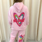 Miss Runway Multicolour Heart Graffiti Hooded Tracksuit Pink