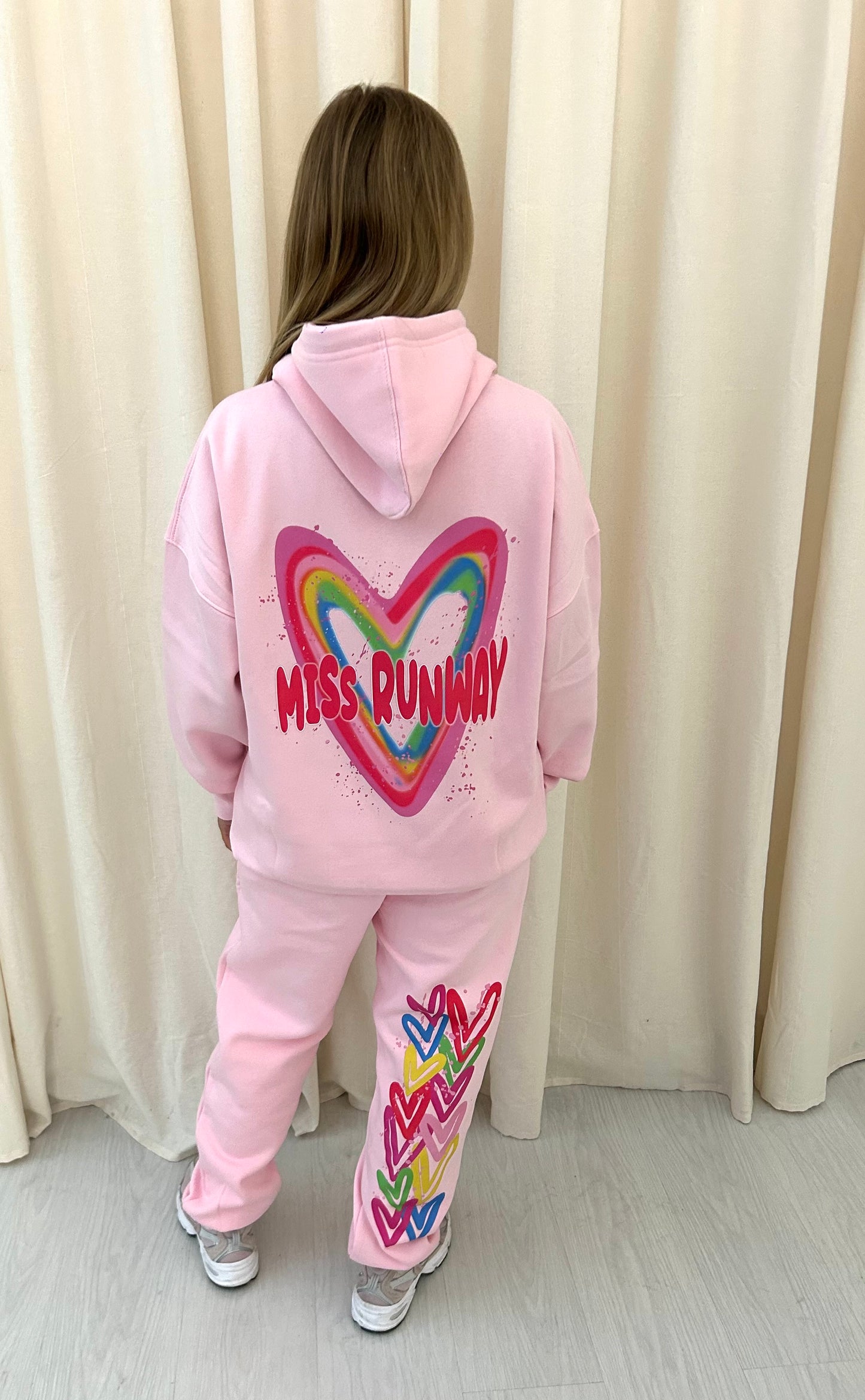 Miss Runway Multicolour Heart Graffiti Hooded Tracksuit Pink